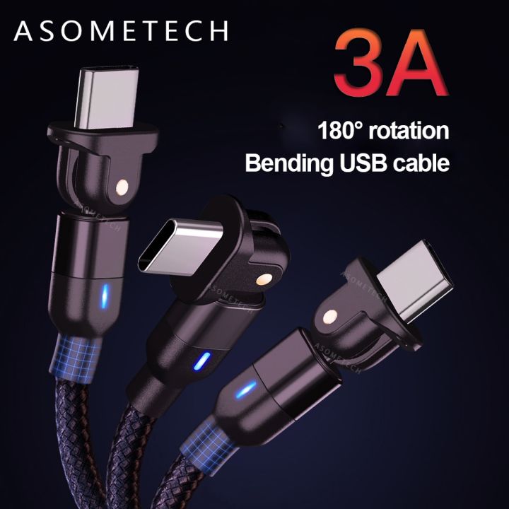 a-lovable-180-rotation-3acharging-usb-cableusb-type-ccharger-cordbraided-datafor-iphonexiaomi