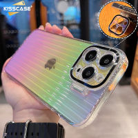 KISSCASE เคสโทรศัพท์แบบใสเลเซอร์ไล่ระดับสีสำหรับ IPhone 14 Pro Max Plus ฝาหลังกระดุมพลิกป้องกันเลนส์สำหรับ Iphone 12 13 Pro Max Max กรณีอะคริลิค