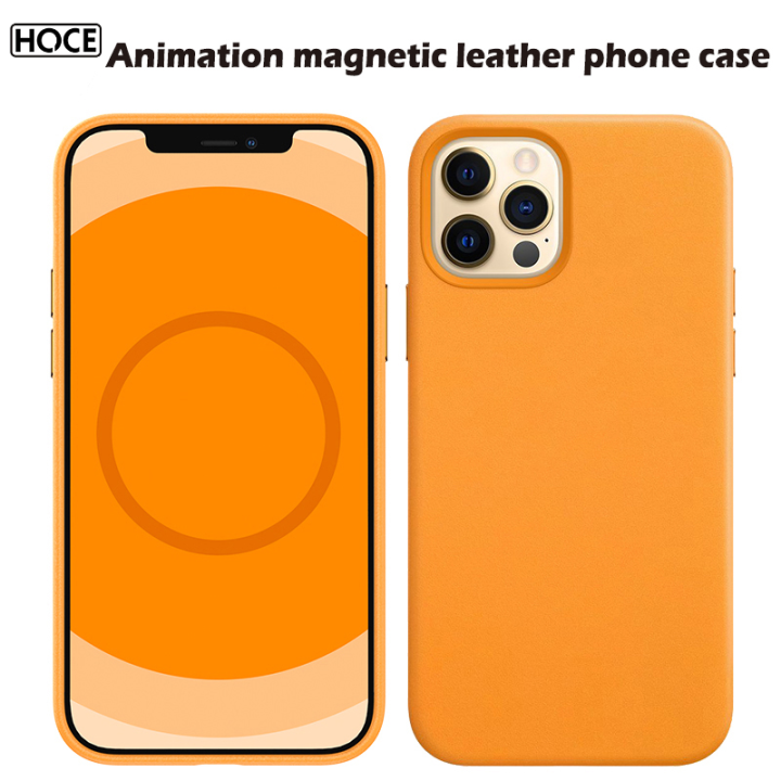 12Promax Genuine Leather Magsafe Phone Case With Animated with Logo For