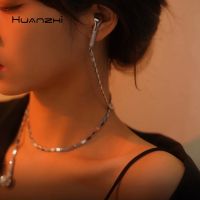 【Preflow ornament】 HUANZHI 2021ใหม่ Punk หูฟัง CoupleAdjustable Hip Hop Clavicle Choker สำหรับผู้หญิง Dous