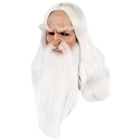 3D Halloween Headgear White Hair Long-haired Wizard Old Man Wig Mask Grandpa Latex Mask Halloween Costume Cosplay Party Props