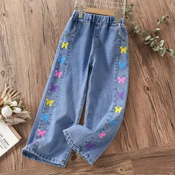 Girls Jeans Autumn Casual Loose Side Gradient Color Young Children