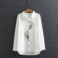 ♦✘ 【มีไซส์ใหญ่】Plus Size XL-4XL White Green Women Elegant Embroidered Blouse Loose Casual Elegant Clothing