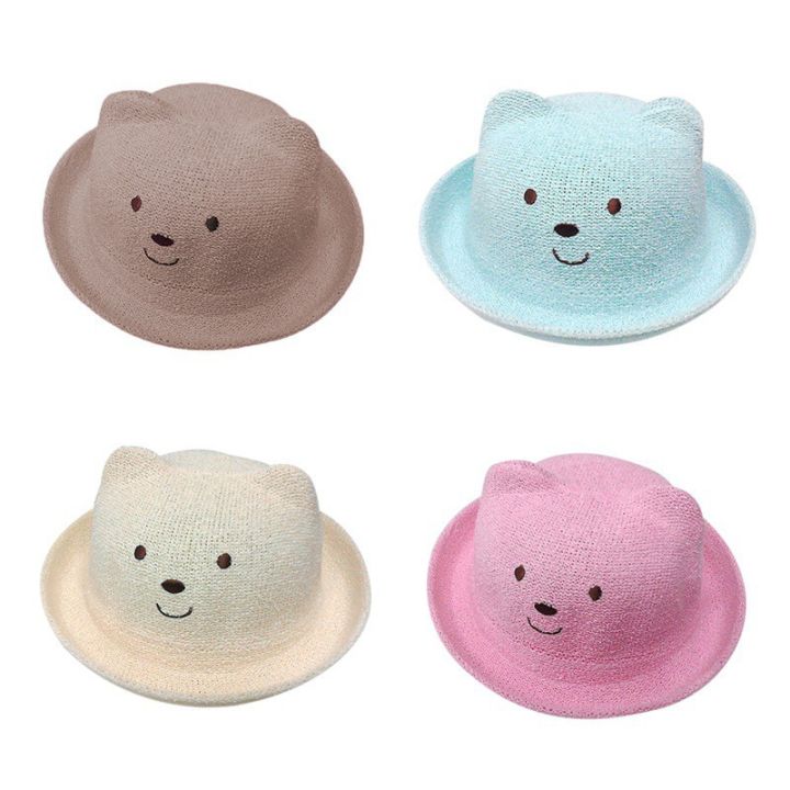 หมวกฟางลายการ์ตูนหมีน่ารักสำหรับเด็ก
