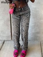 【YD】 Waist Ripped Jeans Fashion Straight Trousers Denim Baggy Pants Ladies Streetwear Wholesale