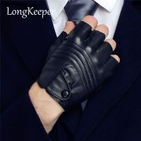 LongKeeper New Style Mens Leather Driving Gloves Fitness Gloves Half Finger Tactical Gloves Black Guantes Luva G223