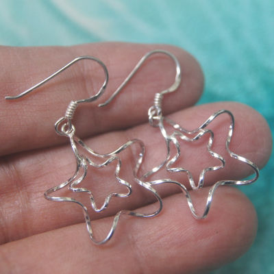 Star Earrings nice Thai dangle ball sterling silver ดาวสวยงาม ห้อยตำหูเงินขาวสเตอรลิงซิลเวอรเก้าสองห้าใช้สวยของฝากที่มีคุณค่า ฺชาวต่างชาติชอบมาก