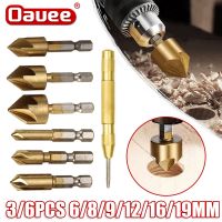 ▲ 6PCS Chamfering Cutter Drill Hex Shank Countersink Drill Bit Titanium Coated 5 Flute Hole Drill Core 90 Degrees Wood 6-19mm Set