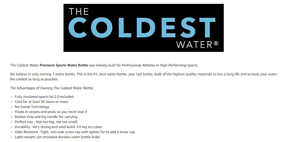 The Coldest Sports Water Bottle 32 oz Wide Mouth Insulated 