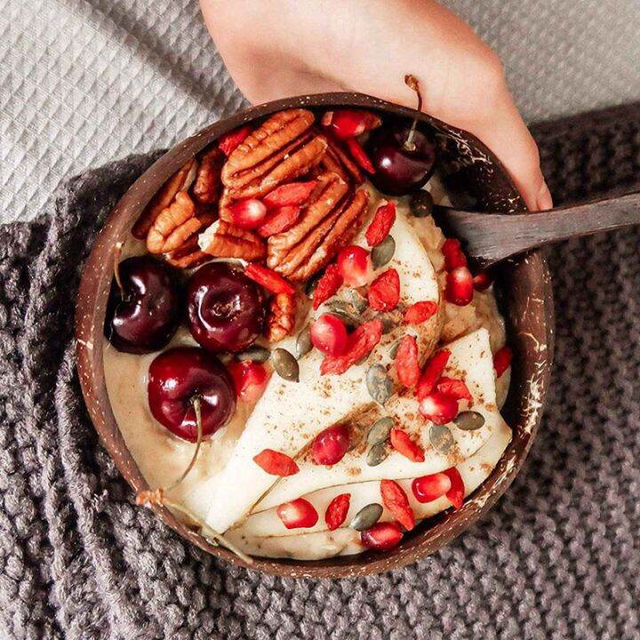 12x-coconut-bowls-and-wooden-spoons-for-serving-noodle-pasta-smoothie-porridge-handicraft-decoration-coconut-shell-bowl