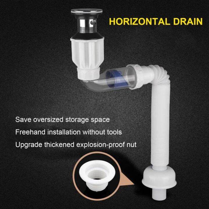 ♘∏ ABS Drain Hose Washbasin Corrugated Curved Pipe Bathroom Expandable ...