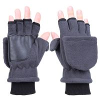 Women Men Winter Polar Fleece Half Finger Flip Gloves Double Layer Thicken Touch Screen Fingerless Convertible Mittens Wrist Wa