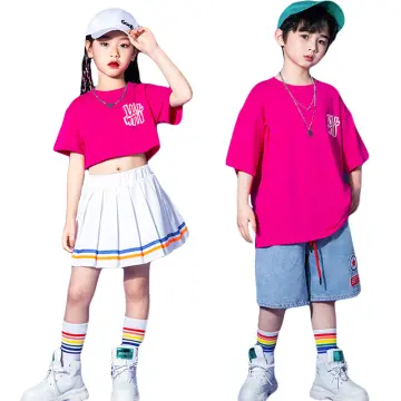 Girls Hip Hop Street Dance Clothes Summer Short Sleeves Tops Pink