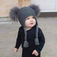 【Miki Xinyuan】 NewWinter BabyBeanie 15 CMFur Pompom Hat For Children Warm Wool Knitted Earflap Cap