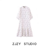 ZR European And American Style ZA Womens Clothing Spring New Embroidery Mid-Length Dress Fairy All-Match 04786067250