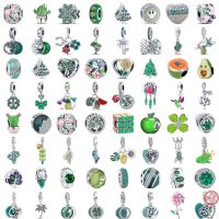 925 Silver Green Series Coconut Tree Four Leaf Grass Cactus Bird Pavé Sparkling Bead Fit Original Pandora Charm Bracelet Jewelry