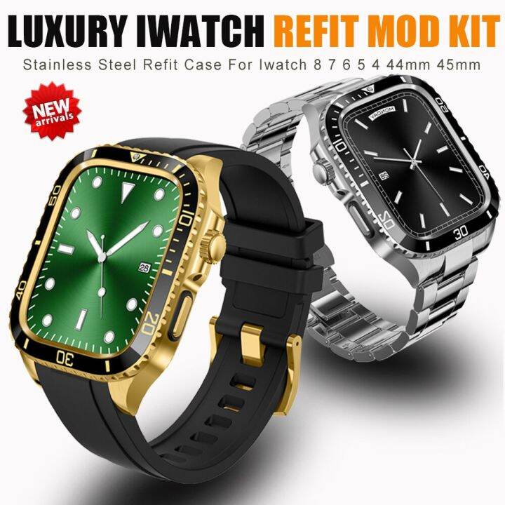 luxury-stainless-steel-modification-kit-for-apple-watch-case-8-7-6-se-5-4-steel-case-rubber-band-for-iwatch-45mm-44mm-refit-mod-straps