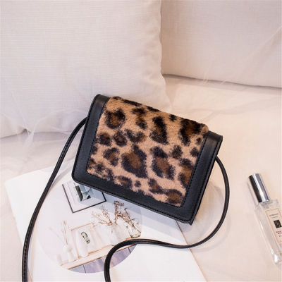 2022 Women Shoulder Bag Leopard Print Fur Luxury Crossbody Messenger Small Square Handbag Mobile Phone Luxury Designer Bag