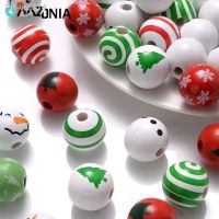 10/20/50pcs 15mm Christmas Natural Wooden Beads Round Snowman Snowflake Spacer Beads For Jewelry Making DIY Holiday Decoration