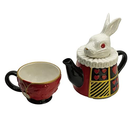 กาน้ำชาซานอาร์ตน่ารักบนโต๊ะอาหารประมาณ550มล-กระต่ายสามพระจันทร์-สีแดง-san3791