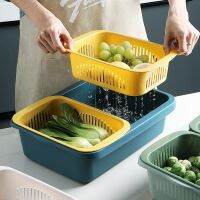 ✴ kitchen washbasin large double-layer hot platter drain basket vegetable and fruit plastic compartment storage