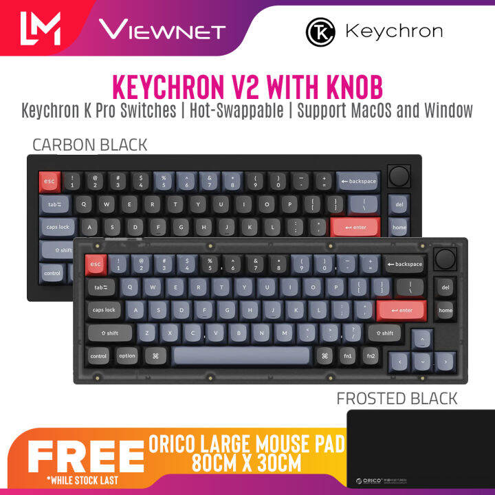 Keychron V2 QMK Custom Mechanical Keyboard with Volume Knob, 65 Layout