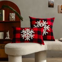 HelloYoung New Christmas Cushion Covers Red and Black Plaid Embroidery Festival Pillow Covers Decorative Christmas Pillowcase Decor Home