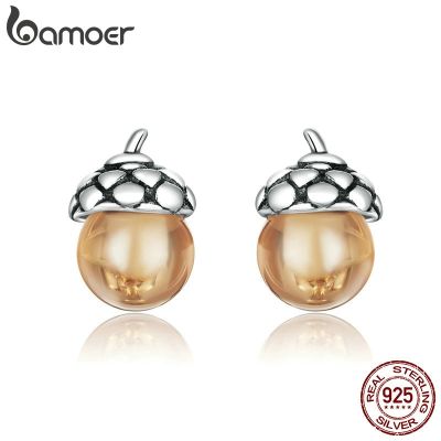Bamoer Stud Earrings For Women 925 Sterling Silver Silver Ear Studs Shining Acorns Engagement Statement Jewelry Earring SCE935TH