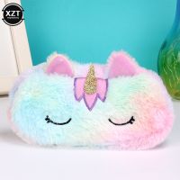 ▫﹉ Cute cartoon pencil case plush unicorn stationery bag creative learning stationery pencil Case Storage Bag