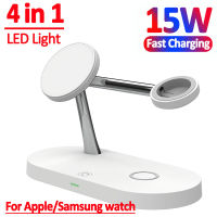 15W Magnetic Wireless Charger Stand Macsafe สำหรับ 14 13 12 Pro Max Apple Samsung Watch LED Fast Charging Station