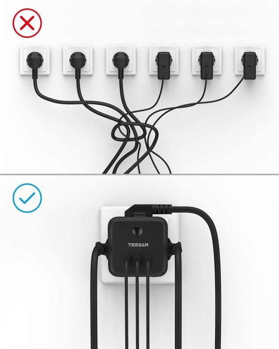 new-popular-tessan-euplugstrip-black-cubewith3outlets-3พอร์ต-usb-wallextender-adapter-สำหรับบ้าน