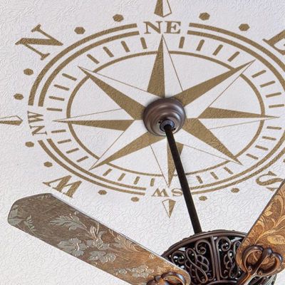 Large Ceiling Compass Ocean Wall Sticker Bedroom Living Room Nautical Beach Compass Copper Lamp Chandelier Wall Decal Vinyl