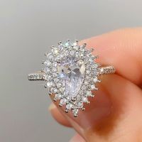 CAOSHI Gorgeous Trendy Proposal Ring with Pear Crystal Silver Color Accessories for Women Temperament Finger Jewelry for Female