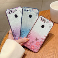 เคส A7X ชุบหรูหราสำหรับ OPPO TPU นิ่มใสแวววาวลายดอกไม้ผีเสื้อที่ OPPOA7X แวววาว