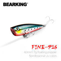 Bearking 60มิลลิเมตร7กรัมพรีเมี่ยมล่อตกปลา5สีสำหรับเลือกลอย Popper ฮาร์ดเหยื่อ Crankbait