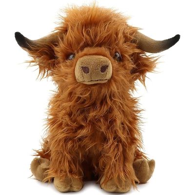 Highland Cow Stuffed Animal Plush Toys, Realistic Soft Cuddly Farm Toy, 10inch Soft Cow Plush Toy Christmas Gift for Kids