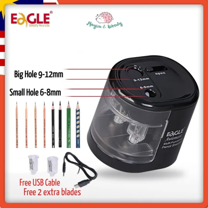 Ready Stock! Automatic Electric Sharpener Double Blades 612mm Pencils USB Plug in Battery Duo