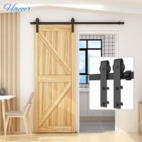 4-9.6FT Sliding Barn Door Hardware Track Kit Wood Door Hardware Black J-Shaped Top Mounted Hangers System