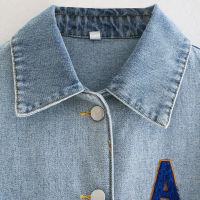 Women Autumn 2021 Blue Patchwork Denim Jacket Loose Baseball Style Casual Youth Sporty Fashion Classic Towel Embroidered Pocket