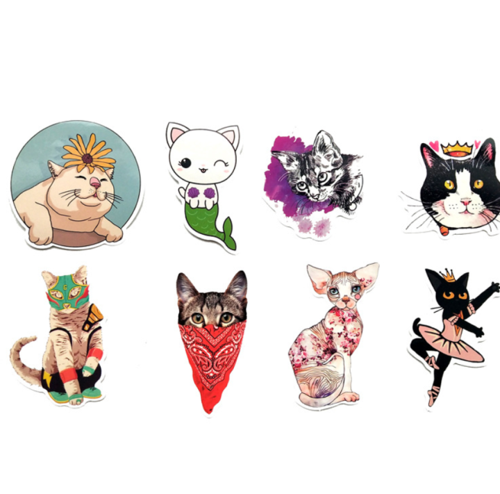 พร้อมส่ง-50ชิ้น-แมว-cat-ทาสแมว-sticker-พลาสติกกันน้ำ-สีคมชัด-ตัวอย่างด้านในจ้า