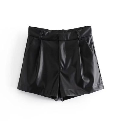 【hot】 Fashion High-waisted Shorts Street Faux Leather