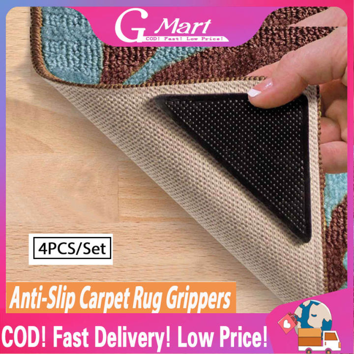 4Pcs/set Triangle Washable Reusable Rug Gripper Anti-skid Rubber