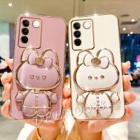 เคสสมาร์ทโฟนสำหรับ VIVO V29 Y27 Y78 Y02T Y02A 5G 4G เคสโทรศัพท์มือถือการ์ตูนน่ารักพร้อมที่ใส่ขาตั้งกระจกเครื่องสำอางกระต่ายฝาครอบนุ่ม VIVOV29 VIVOY27