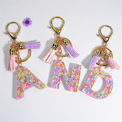 【CW】 26 English Resin Letters Chain Tassel Keyring Fashion Accessories Pendant Keychain Gifts