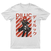 S-5XL] เสื้อยืดแขนสั้น ผ้าฝ้ายแท้ พิมพ์ลายอนิเมะ Diluc Genshin Impact สไตล์ฮาราจูกุ สําหรับผู้ชาย