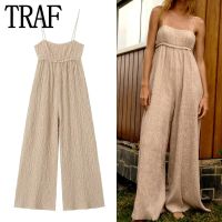 TRAF Jumpsuits ยาวแบบผ้าชุดจั๊มสูทขากว้างสำหรับผู้หญิงชุดจั๊มสูททรงหลวมเปิดหลังสุดเซ็กซี่ของผู้หญิงสำหรับ2023ฤดูร้อน