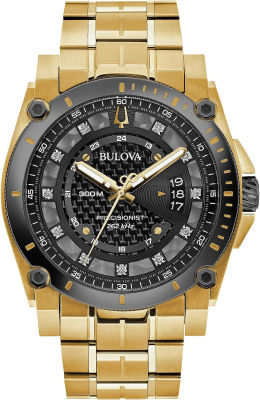 Mens Bulova Precisionist Diamond Gold-Tone Stainless Steel Watch 98D156