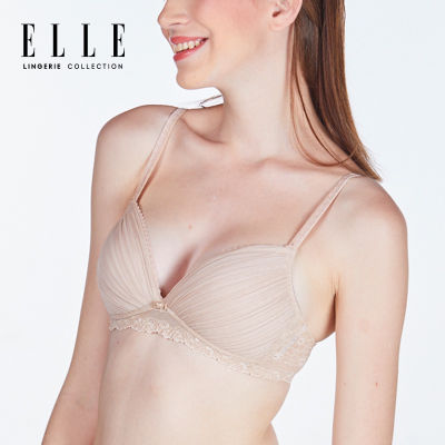 ELLE lingerie Moulded bra ยกทรงไร้โครงเต้าสามเหลี่ยมแต่งพลีทและผ้าลูกไม้ - LB6721