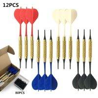 12pcsset Soft Tip Darts PC Shaft with 80 Extra Tips for Electronic Plastic Dartboard Home Bar Random Color Drop Ship