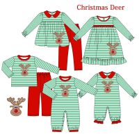 Christmas Boy Romper Baby Girl Clothes Set 2pcs Cotton Outfits Pants Jumpsuit Suit Deer Embroidery Bodysuit Green Long Sleeve